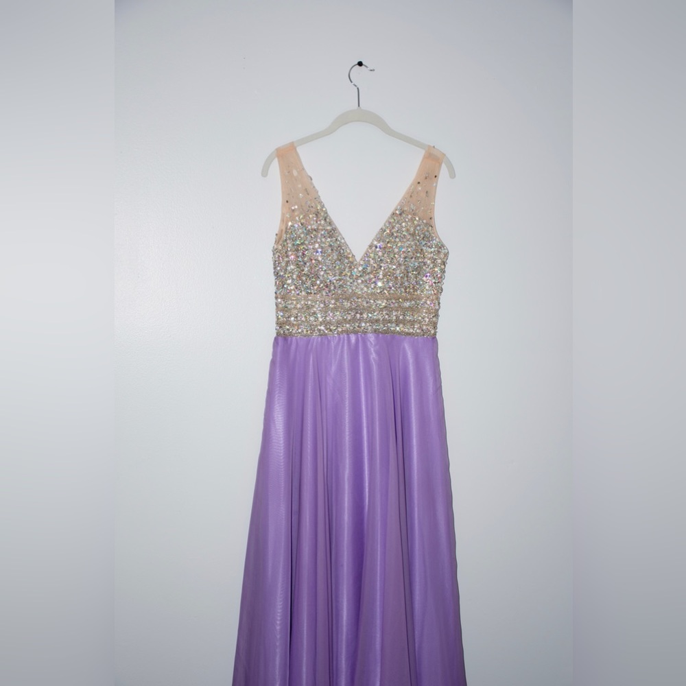 Cocoa Couture, Lavender Rhinestone Formal Dress.